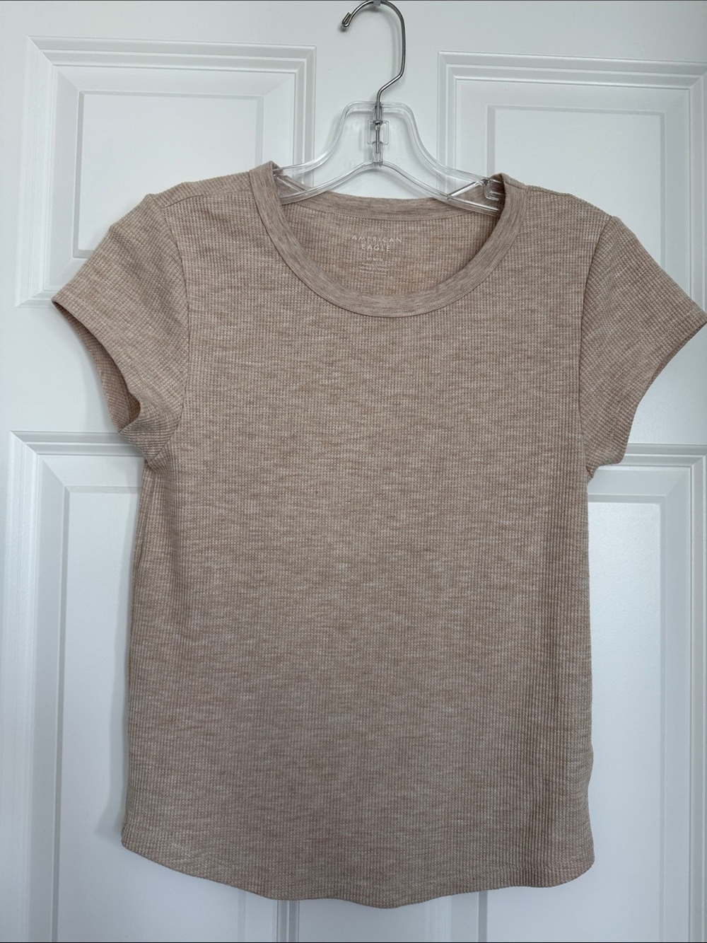 American Eagle Outfitters Ribbed Short Sleeve Tee - Light Taupe